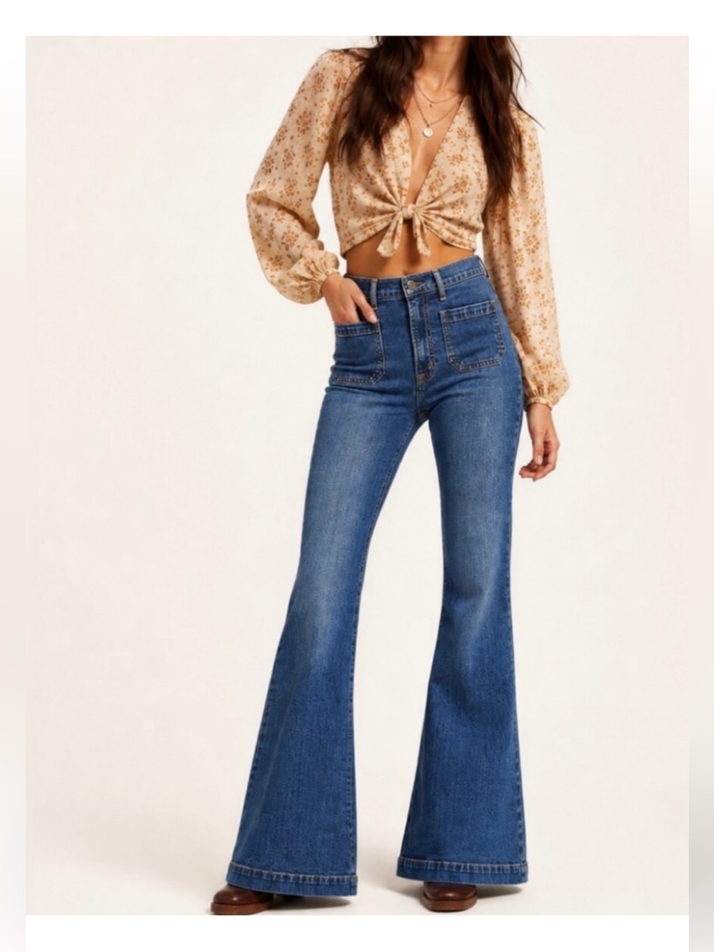 GAP Jeans 70s Flare High Rise Sailor Blue Stretch Denim 32 / 14 Tall 1970’s